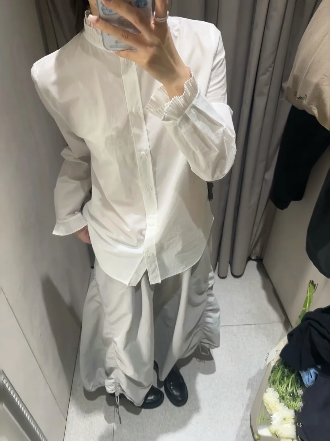 Spring Summer New Arrival Women's Commute Sle Loose Fit Pure Color Cotton Blend Decorative irt Top Korean Version Long Sl...