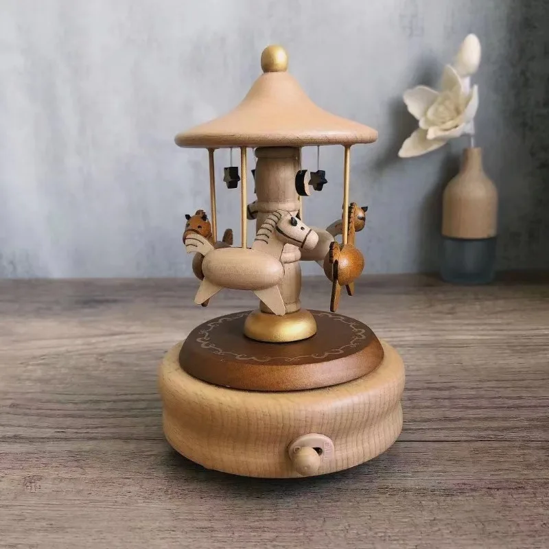 1 pc Music Box Wooden Creative Music Box Carousel Girl Dancing Ballet Home Desktop Decoration Crafts Children's Birthday Gifts