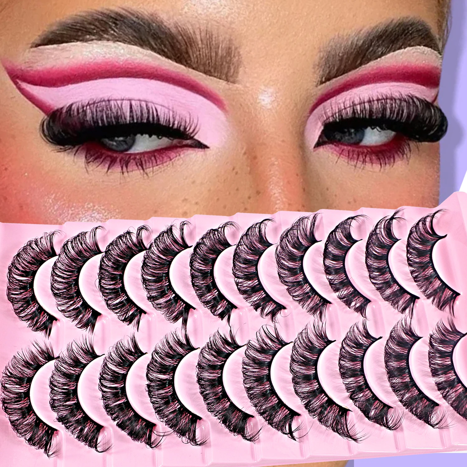 10 Pairs D Curl Russian Volume Lashes Dramatic Classic Russian Strip Lashes Makeup Faux Cils Eyelash Extensions