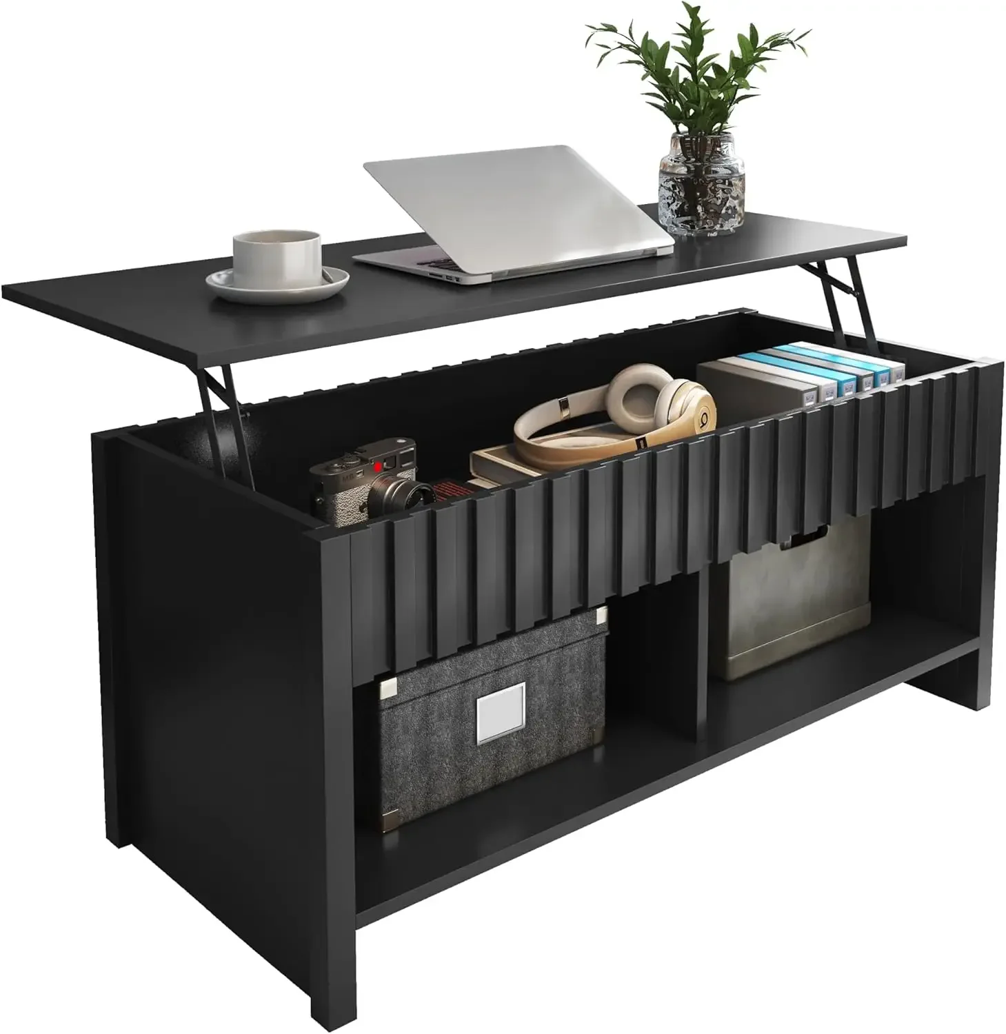 Coffee Table, Wooden Dining Coffee Table,   with Lift Top Large Hidden Storage Shelf Accent Table Furniture (Black)