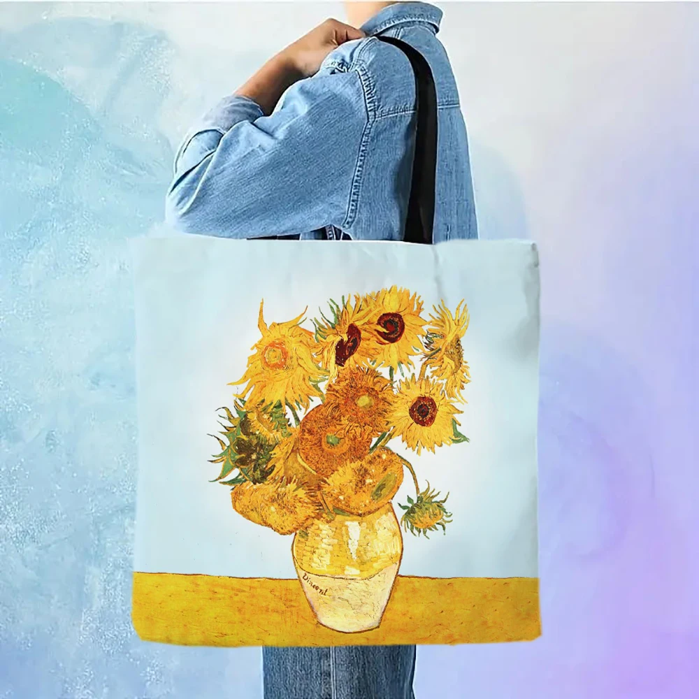 Van Gogh Sunflower Tote Bag Reusable Shoulder Shopping Beach Bag For Women, Durable Casual Carryall
