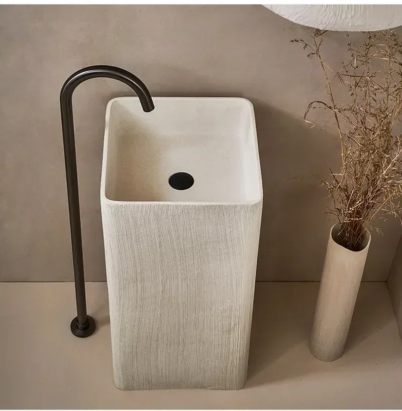 

Cream style design homestay column basin, floor standing integrated art sink, personalized creative washbasin GN135TB