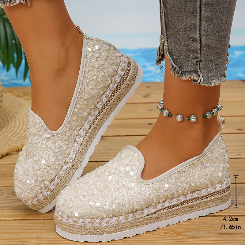 Fashion Sequin Cloth Platform Sneakers Women Breathable Chunky Bottom Espadrilles Shoes Woman Autumn Non-slip Casual Shoes