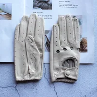 Summer Driving Leather Gloves Women's Thin Sheepskin Unlined Fashionable Hollowed Out All Finger Motorcycle Riding Gloves - Image 5