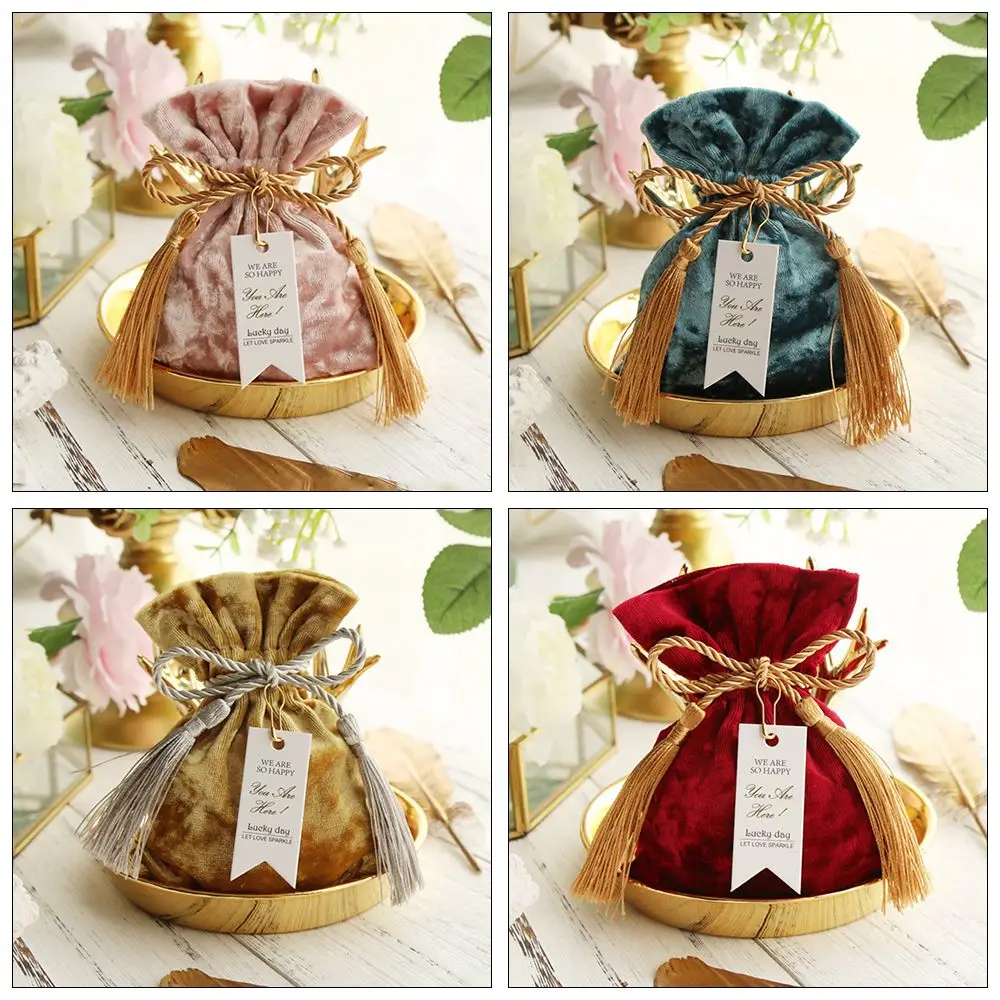 Fashion Wedding Party Trendy Candy Pouches Drawstring Pocket Gift Bags Velvet Candy Bag