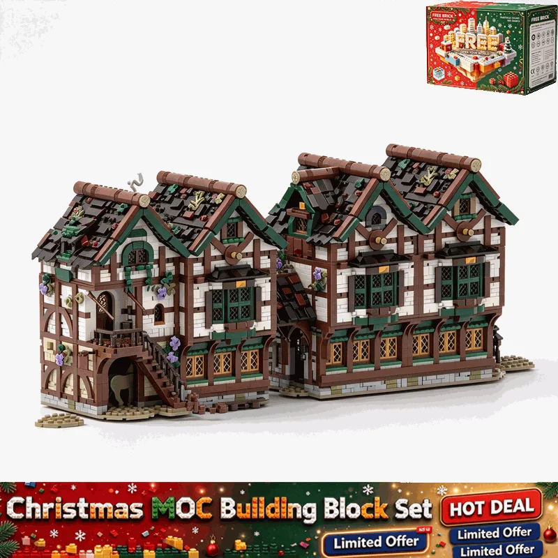 6385PCS MOC Medieval Tavern Inn Modular Model Custom Building Blocks Timber Frame DIY Creative Assembly Educational Toy Gift