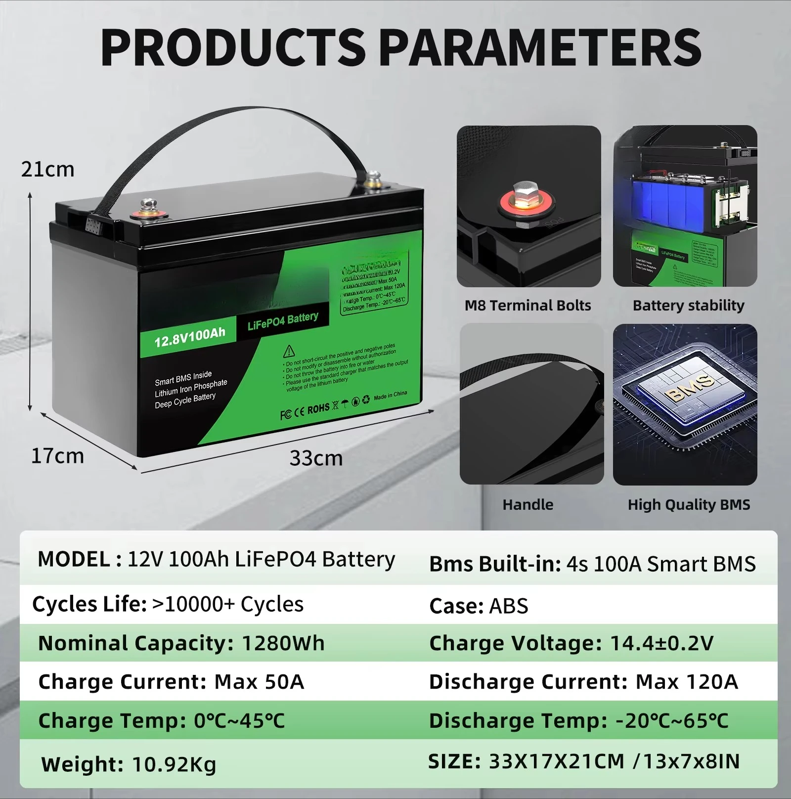 DATOUBOSS مستودع محلي أمريكي دورات عميقة 12 فولت 100 أمبير RV تخزين الطاقة بطاريات أيون الليثيوم حزمة بطارية ليثيوم الشمسية مع Bms