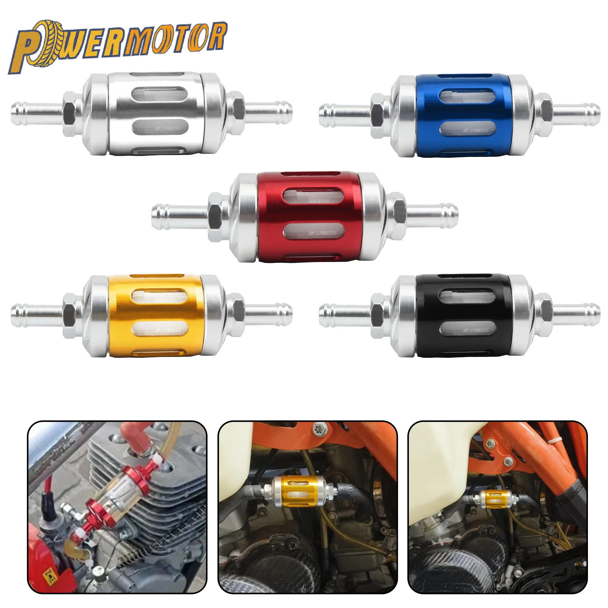 Universal 8mm Motorrad CNC Aluminium Glas Gas Kraftstoff Benzin Öl Filter Für Yamaha Kawasaki KTM Honda Suzuki ATV Dirt Bike