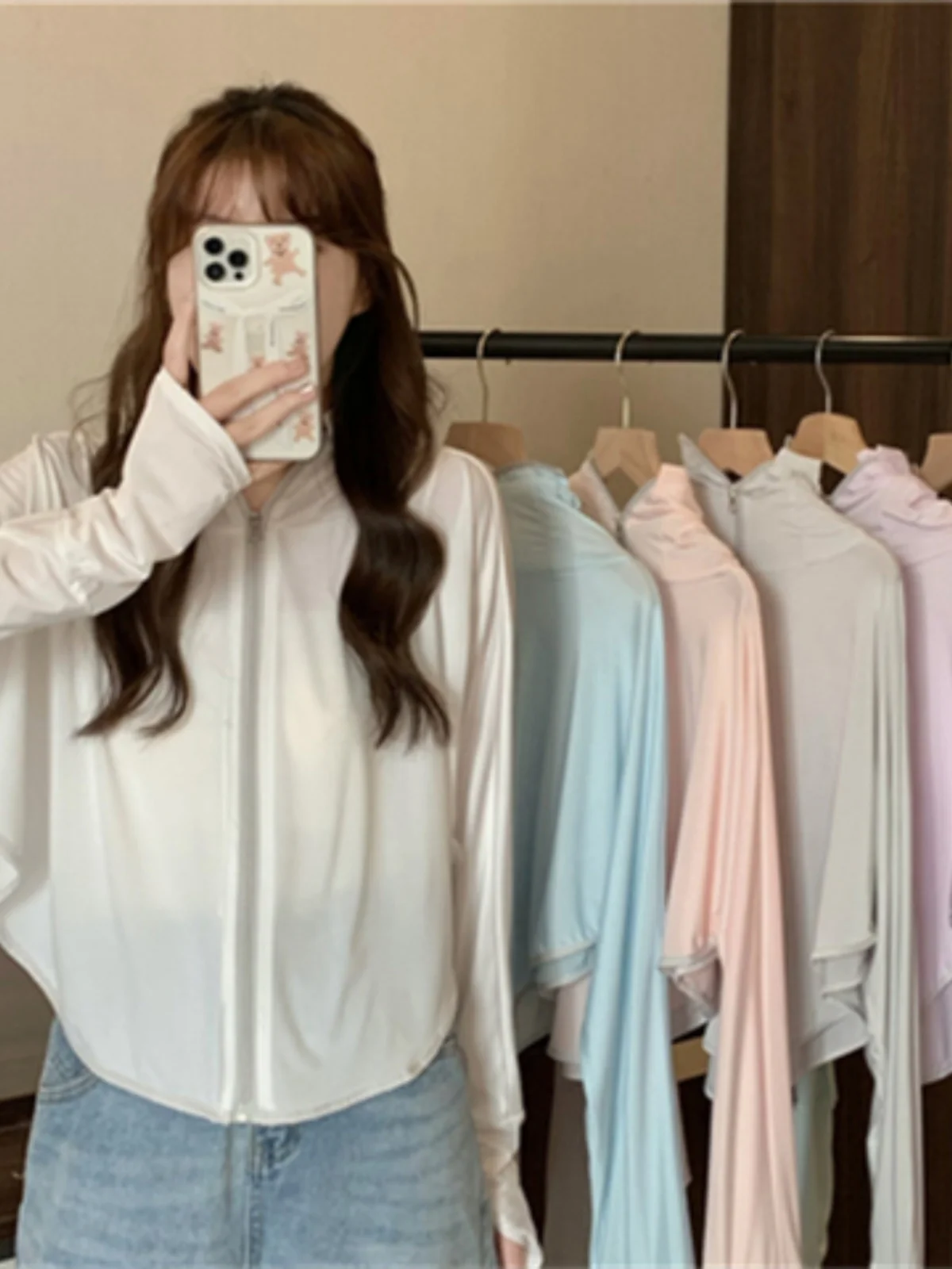 

Summer New Ice Silk Hooded Long Sleeve Short Outerwear Sun Protection Clothing Outdoor Breathable Versatile Sunscreen Ice Sil...