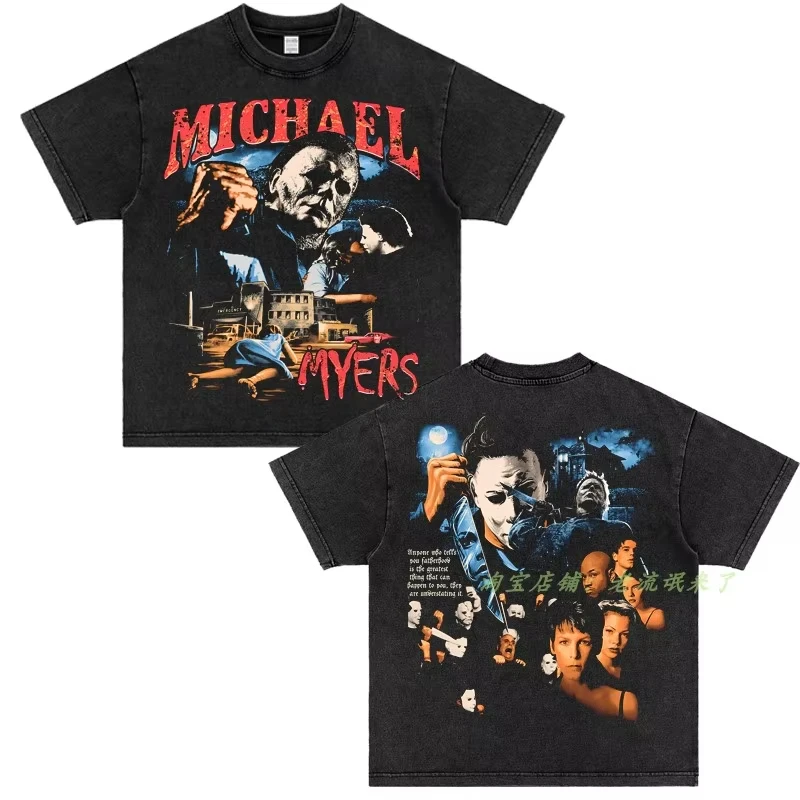

Мужская и женская футболка Michael Myers American Movie Myers American High Street из плотного хлопка с коротким рукавом