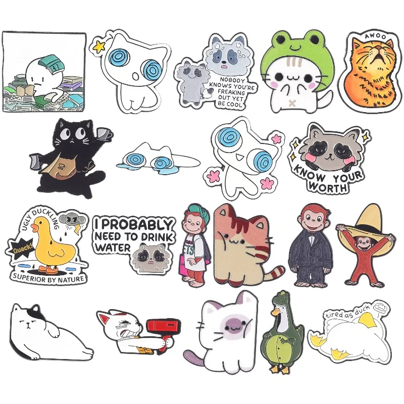 20 Stile Niedliche Tier-Emaille-Anstecknadeln Set Entzückende Katzen- und Enten-Cartoon-Broschen Ausgefallene Anstecknadeln Schmuckgeschenk für Freunde