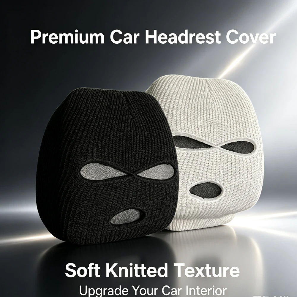 Funny Car Headrest Cover 3‑Hole Balaclava Style Auto Seat Headrest Protective Cover, Creative Humorous Car Interior Decoration
