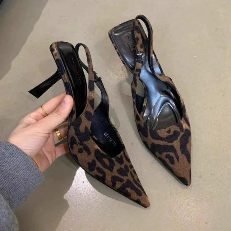 2026 New Women High Heel Sandals Soft Comfortable Sole Fresh Elegant Leopard Print Fairy Height Enhancing Petite