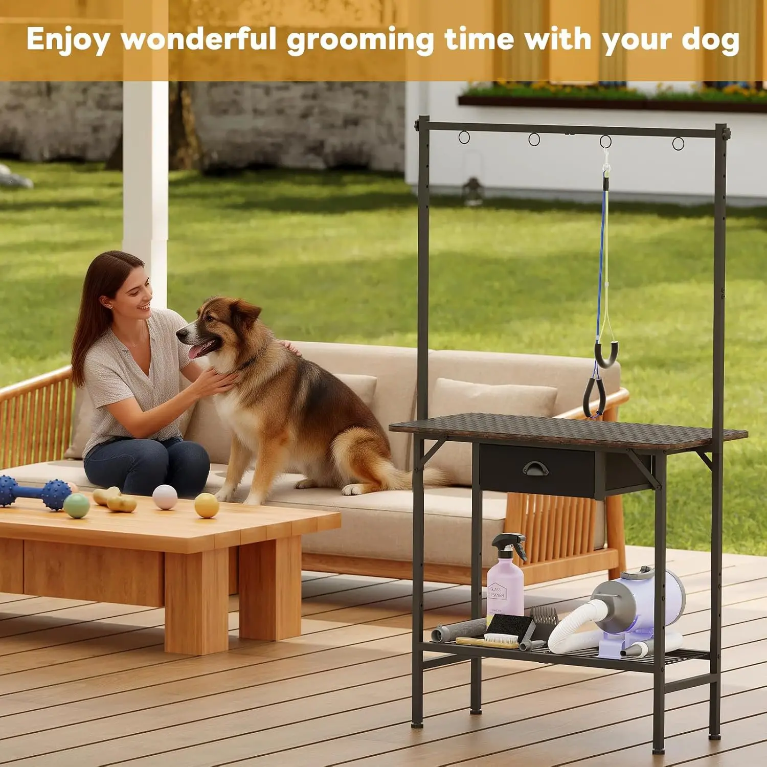Adjustable household small dog professional grooming table with drawers and grid tray