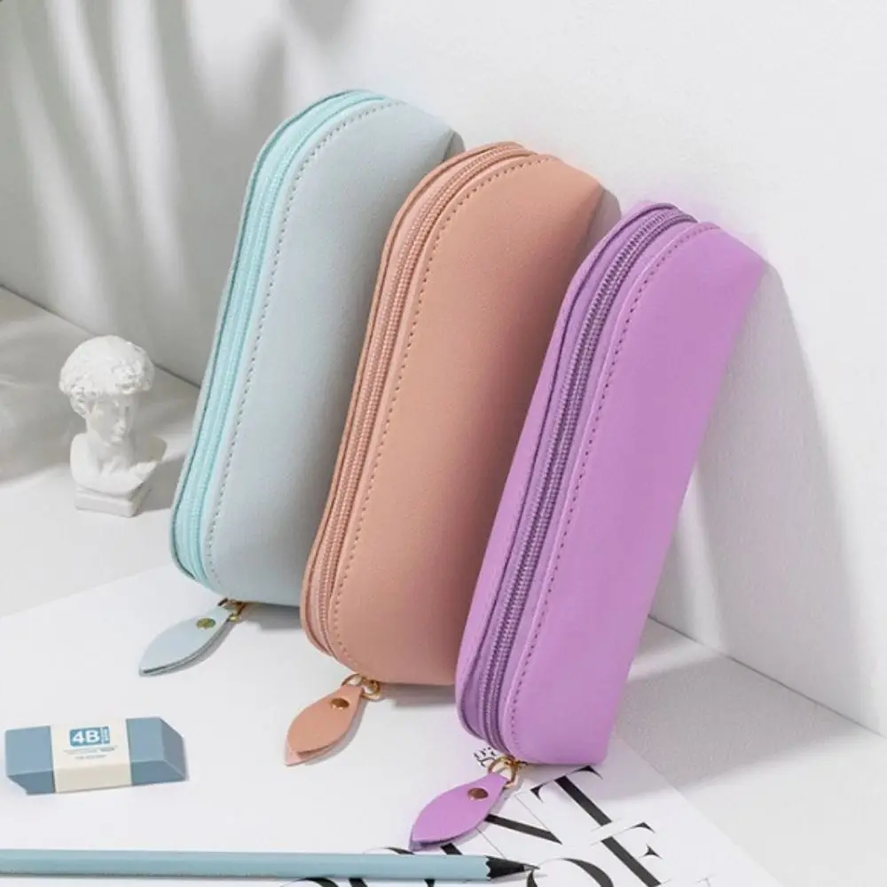 Винтажная кожаная сумка-карандаш на молнии, защитная сумка, настольный органайзер, чехол для ручек, сумка для хранения, высококачественная большая вместимость