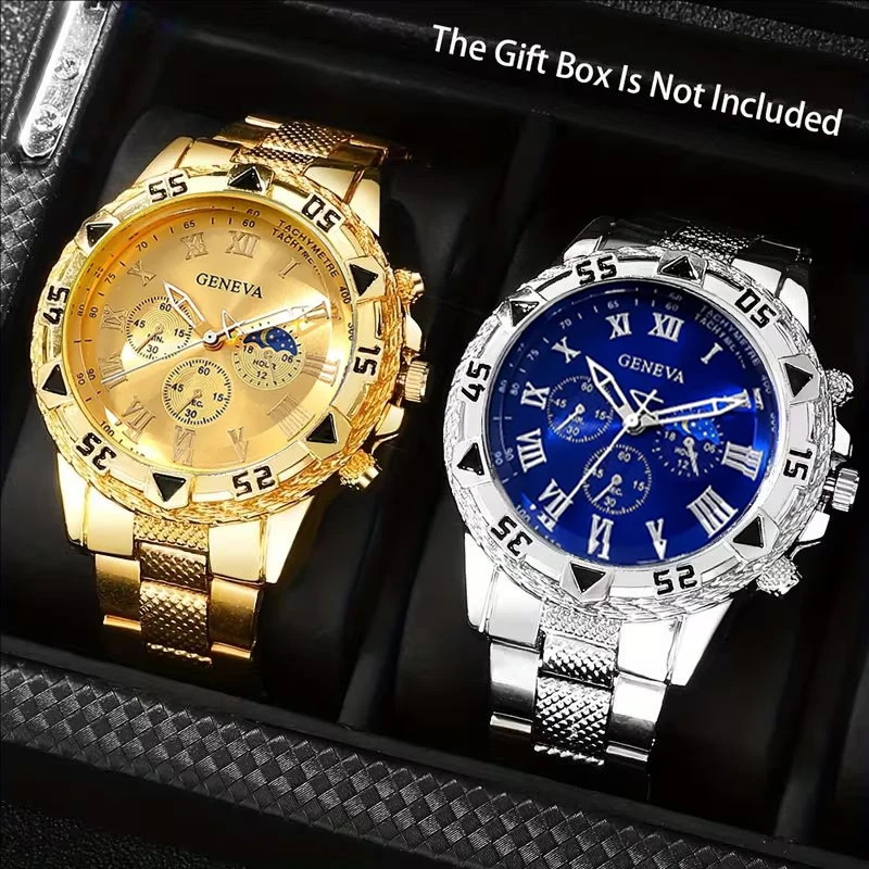 2-Piece/Set Men's Business Watch Fashionable Roman Dial Men's Quartz Watch Set (No Box)