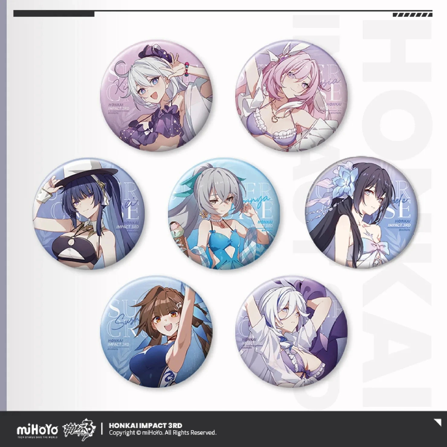 [Genuine] Game Honkai Impact 3RD Summer Swimwear Tinplate Badge Anime Cosplay Metal Pin Seele Elysia Bronya Mei Cartoon Brooch