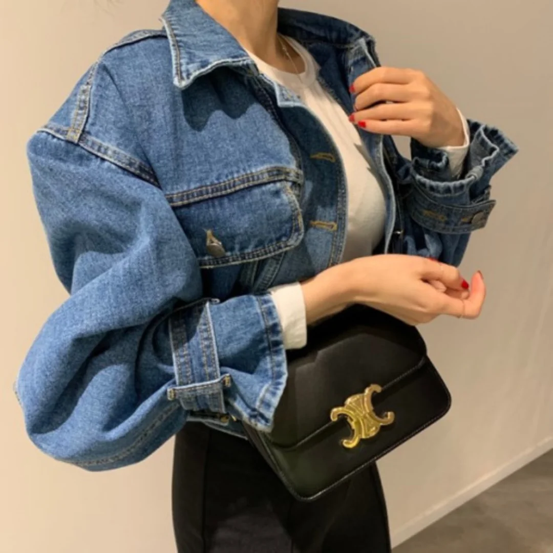 

2026 New Spring Autumn Women's Lapel Long Sleeve Denim Jacket Loose Fit Fashion Cropped Outerwear Stylish Casual Coat For Daily