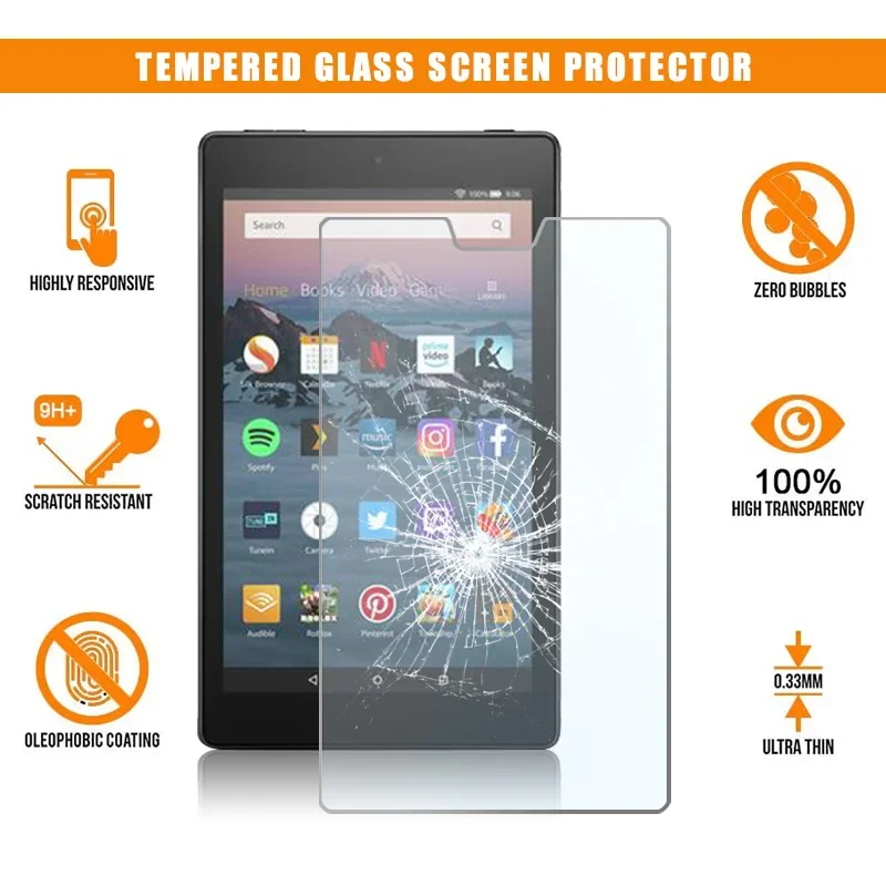 Tablet Tempered Glass For Fire HD 8 (2018) Alexa Full Screen Coverage Explosion-Proof Anti-shock Protector Screen 9H