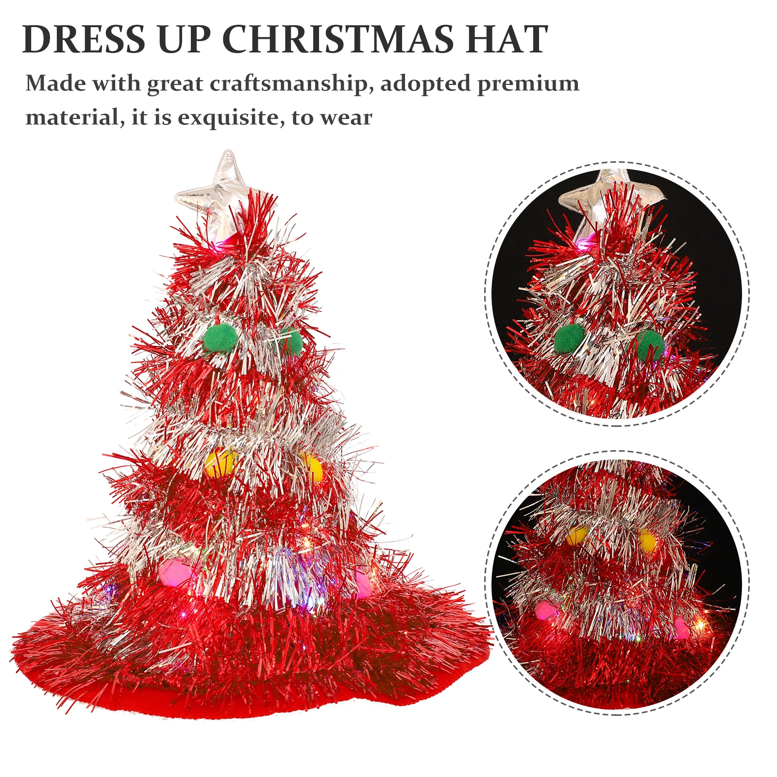 

Has Santa Hat Decorative Christmas Tree Tinsel Cosplay Xmas Costume Lighting Nonwovens Child