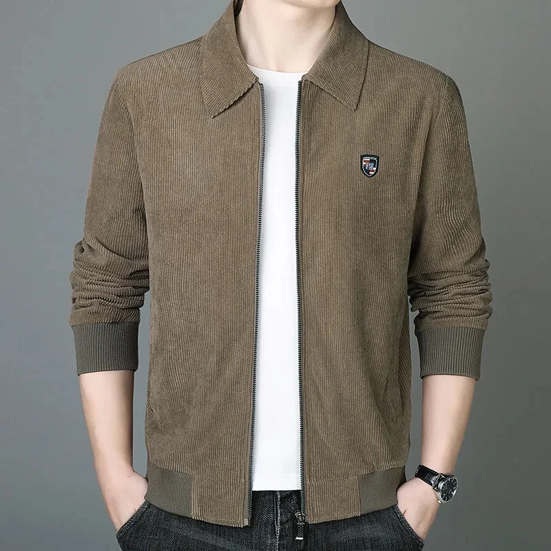 

Corduroy Jacket Men Spring Autumn New Casual Solid Business Coat Turndown Collar Long Sleeve Jaqueta Male Zipper Outerwear