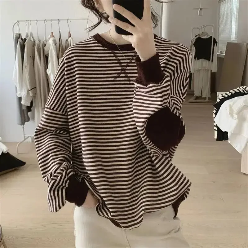 Female Top Spring and Autumn Women\'s Sweatshirts Striped Korean Pullovers Xxl Long Sleeve High Quality Youthful Clothes M New In