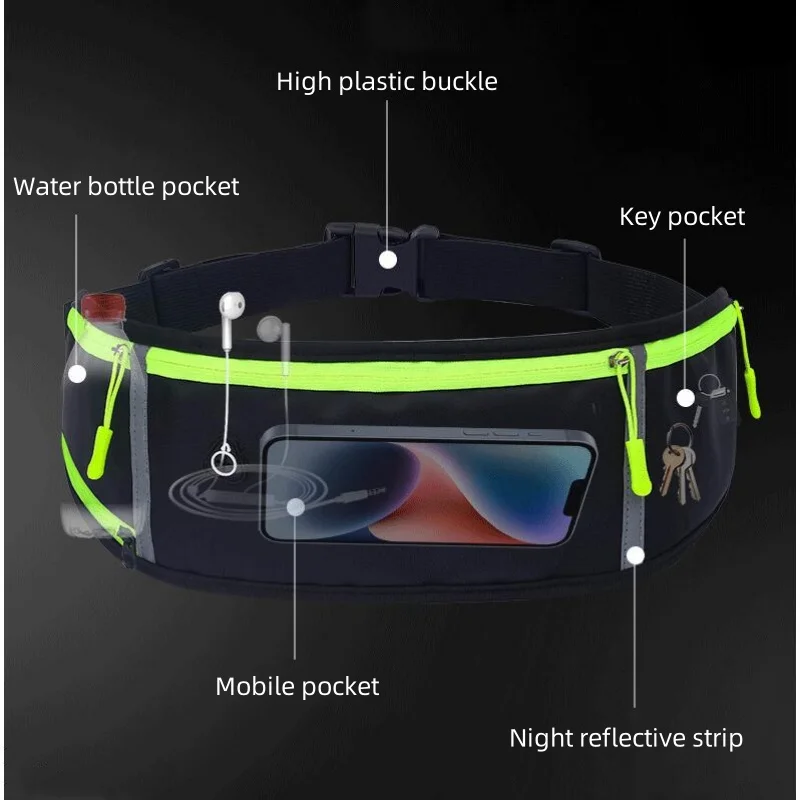 Outdoor Sports Waterproof Reflective Strip Waist Bag Cycling Fitness Running Mobile Phone Waist Bag Adjustable Elastic Strap