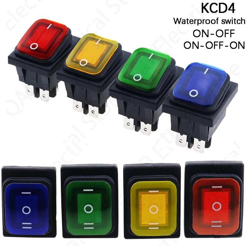 30x22 Heavy Duty Waterproof Rocker Switch 12V Red LED 220V Light Illuminated 16A 250VAC KCD4-201 DPST Switch 4pin