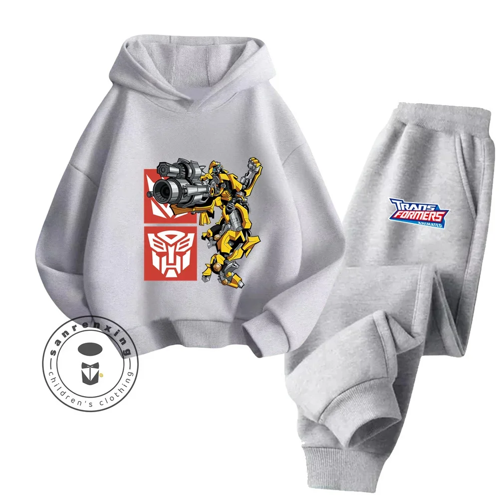 New Cartoon Transformers Spring Fall 3-14 Years Old Boys and Girls Cotton Hoodie Set Fashion Simple Hip Hop Kids Hoodie + Pants