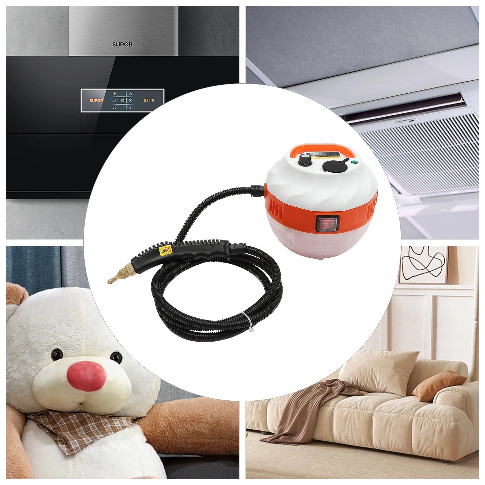 (أبيض) منظف بالبخار عالي الحرارة، آلة تنظيف بالبخار 110 فولت، آلة تنظيف محمولة للمطابخ والحمامات وألعاب السيارات الداخلية