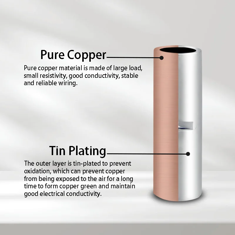 BN Pure Copper Splice Wire Connector Tubular Crimp Terminals 24-6AWG Tube Butt Splices Terminal Electrical Wire Cable Connection
