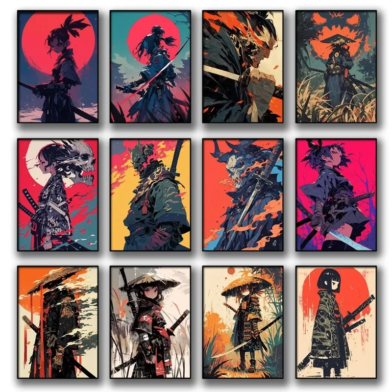 Classic Retro Japan Anime Game Samurai Posters Prints Pictures Portrait Bushido Canvas Painting Living Room Wall Art Home Decor