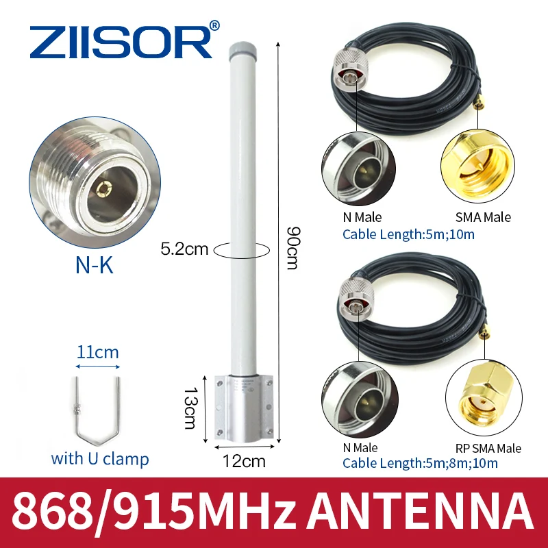 LoRa 868 MHz Antenna High Gain 13 dBi Long Range 915 MHz Antenna Omnidirectional N female Cable RP SMA Male for base station