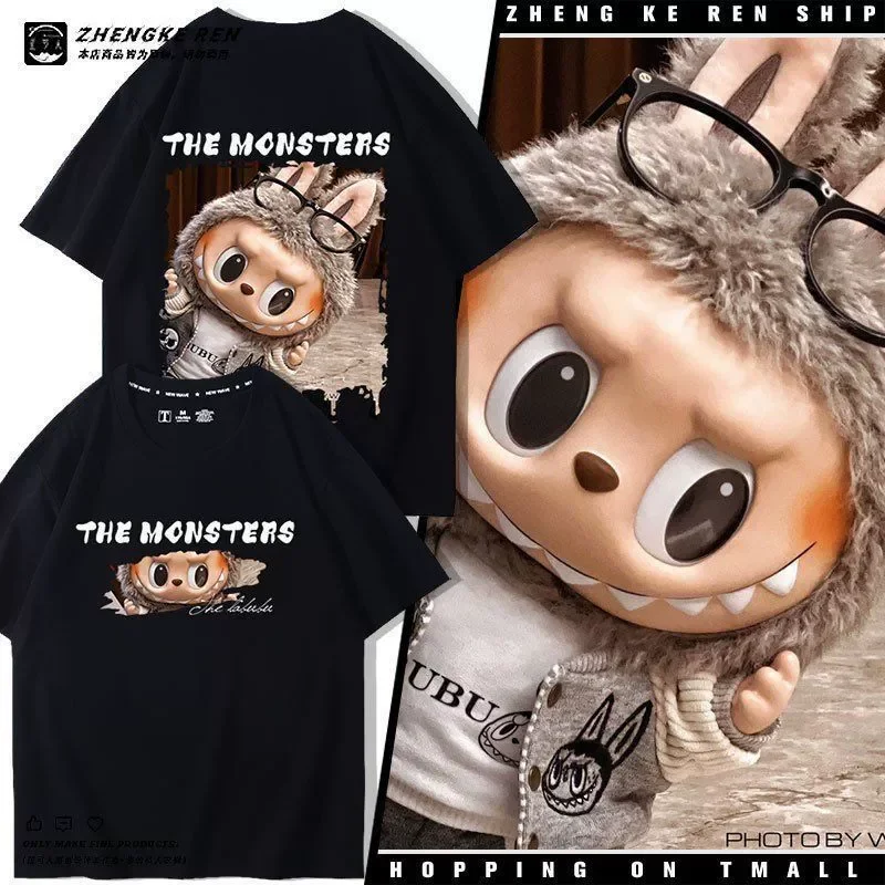 

LABUBU The Monsters T-Shirt Cartoon Print Pure Cotton Short-Sleeved Top Couple Versatile Casual Trend Clothes For Adult Gift