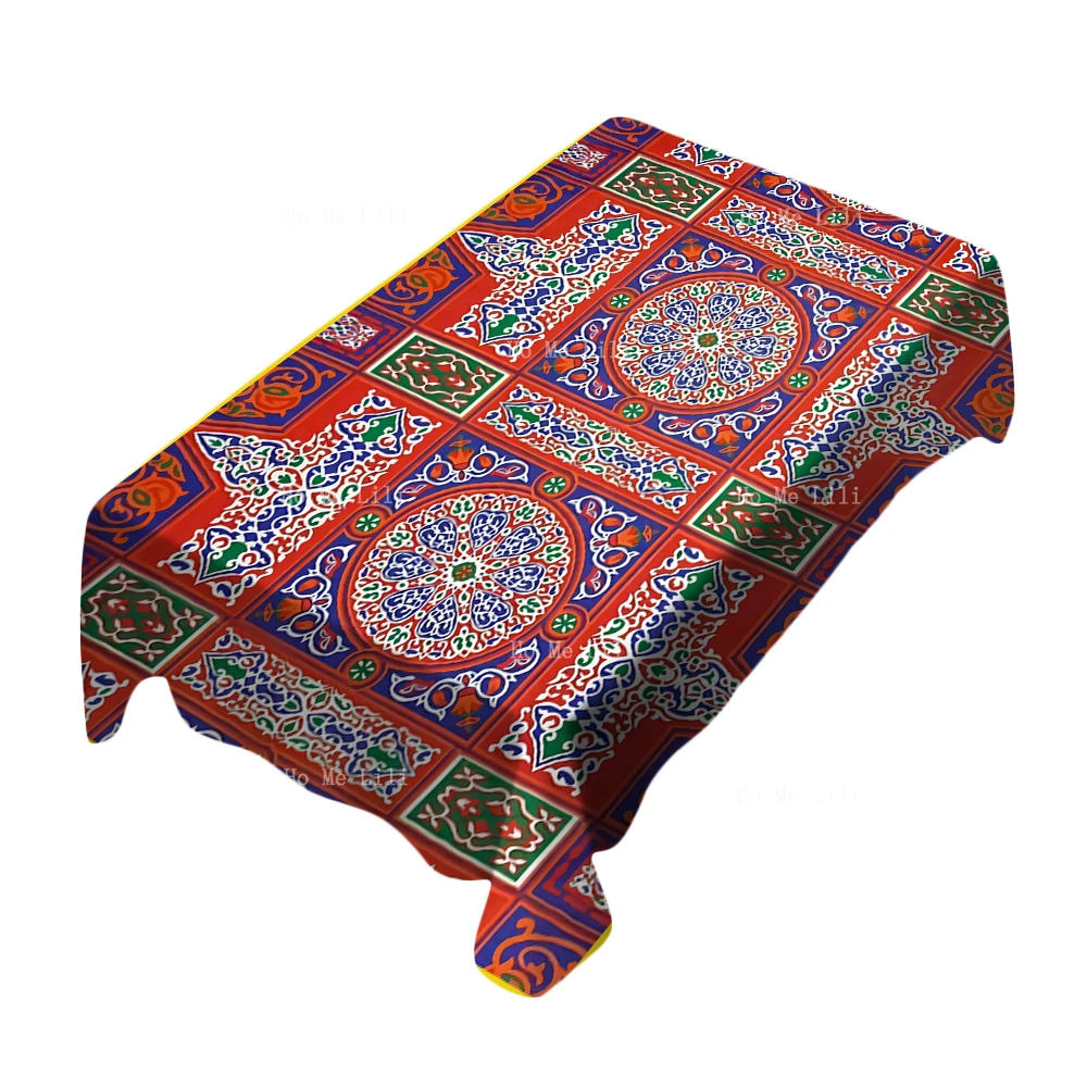 Traditional Egyptian Ramadan Colorful Red Printed Rectangular Tablecloth