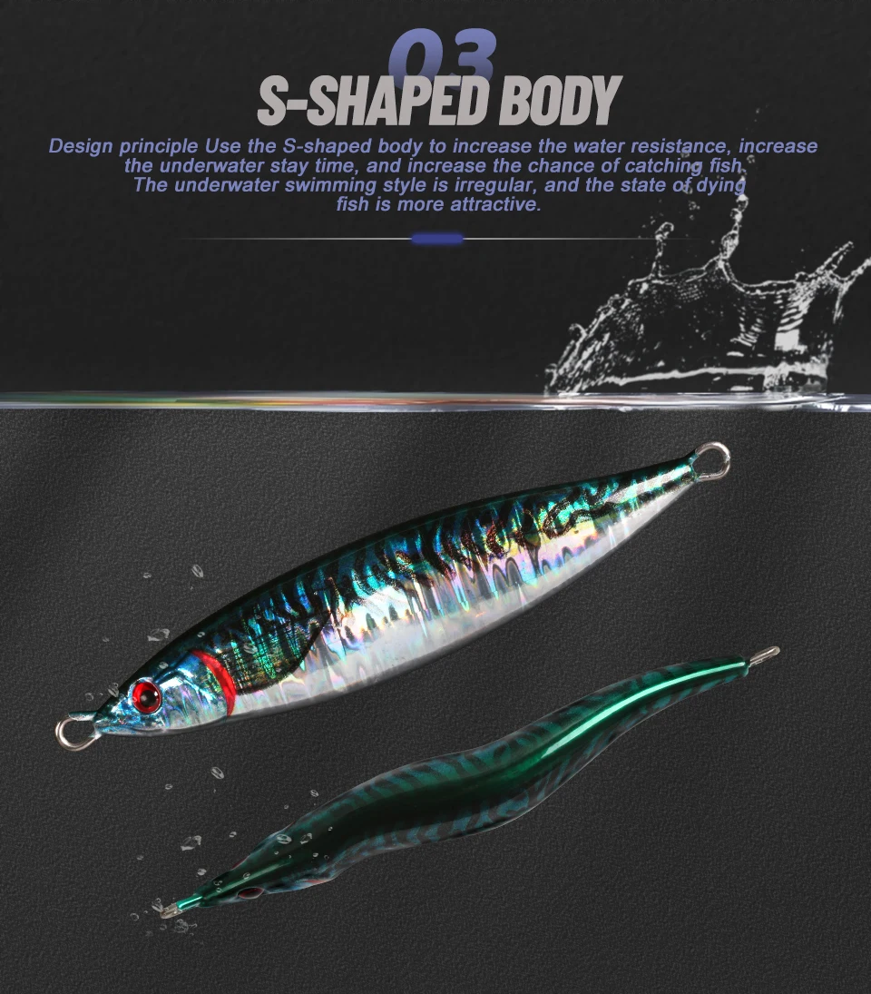 OBSESSION J81 160g 200g 300g 400g 3D Druck Laser S Form Jigbait Boot Angeln Jigging locken Metall Meer Angeln Pesca Jig Lockt – Detail 8