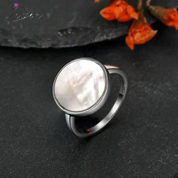 Real 925 Sterling Silver Rings Simple Round Rings White Shells Minimalist Party Wedding Jewelry Gifts for men and women