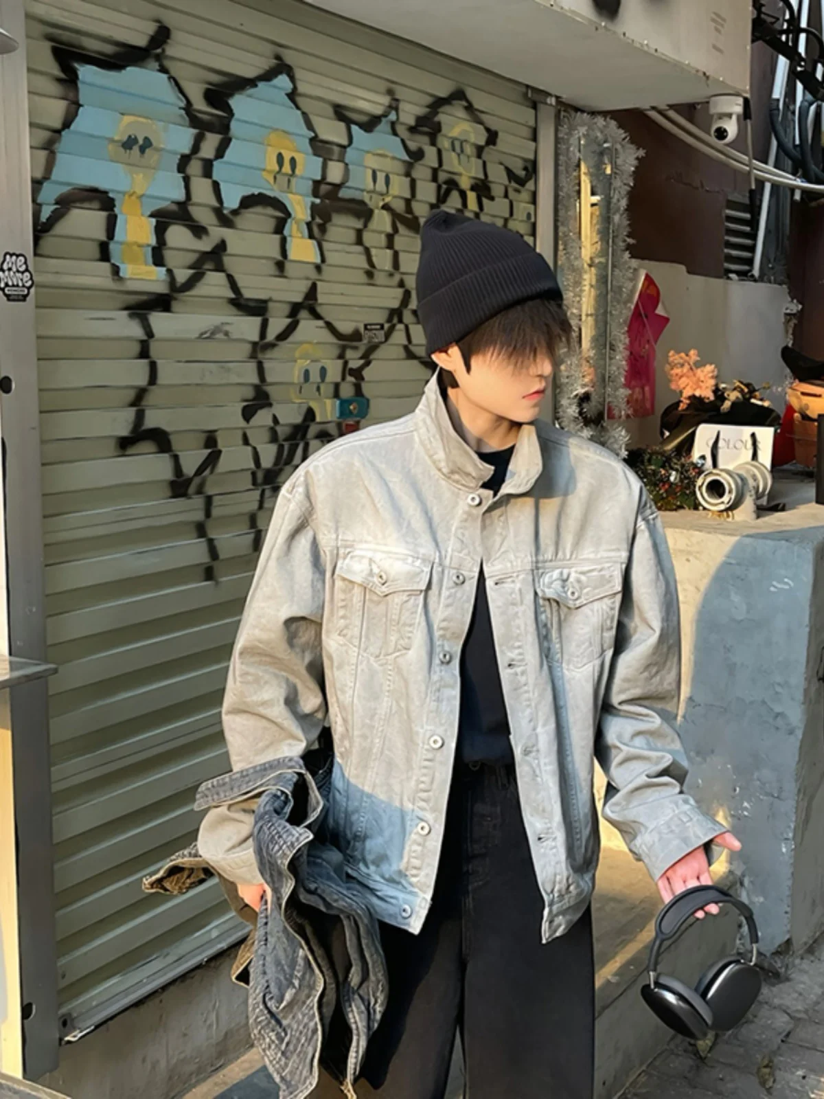 

Cleanfit Retro Japanese Sle Men's Denim Jaet Trendy Versatile High-End Feeling Cool Waed Jeans Jaet Loose Fit Outerwear