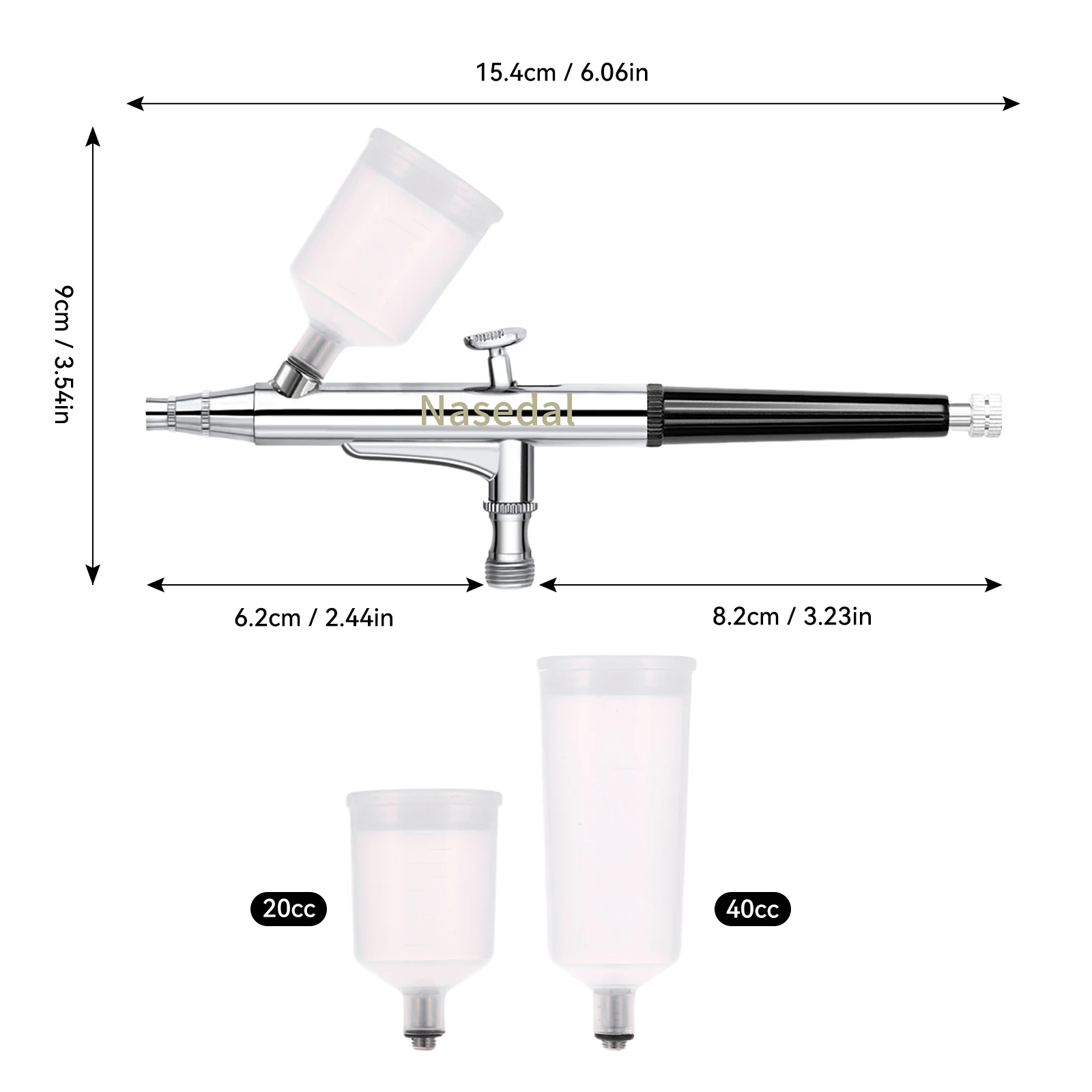 Nasedal Double Action Airbrush spray gun 20cc 40cc Gravity Feed Air Brush Cake Tattoo Nail Makeup Car Painting Tool 0.3mm