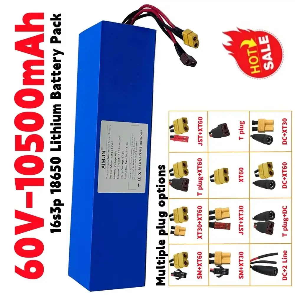 

New original 60V 10.5Ah battery 18650 16S3P 1000W-1800W high-power lithium battery with built-in BMS lithium-ion battery pack