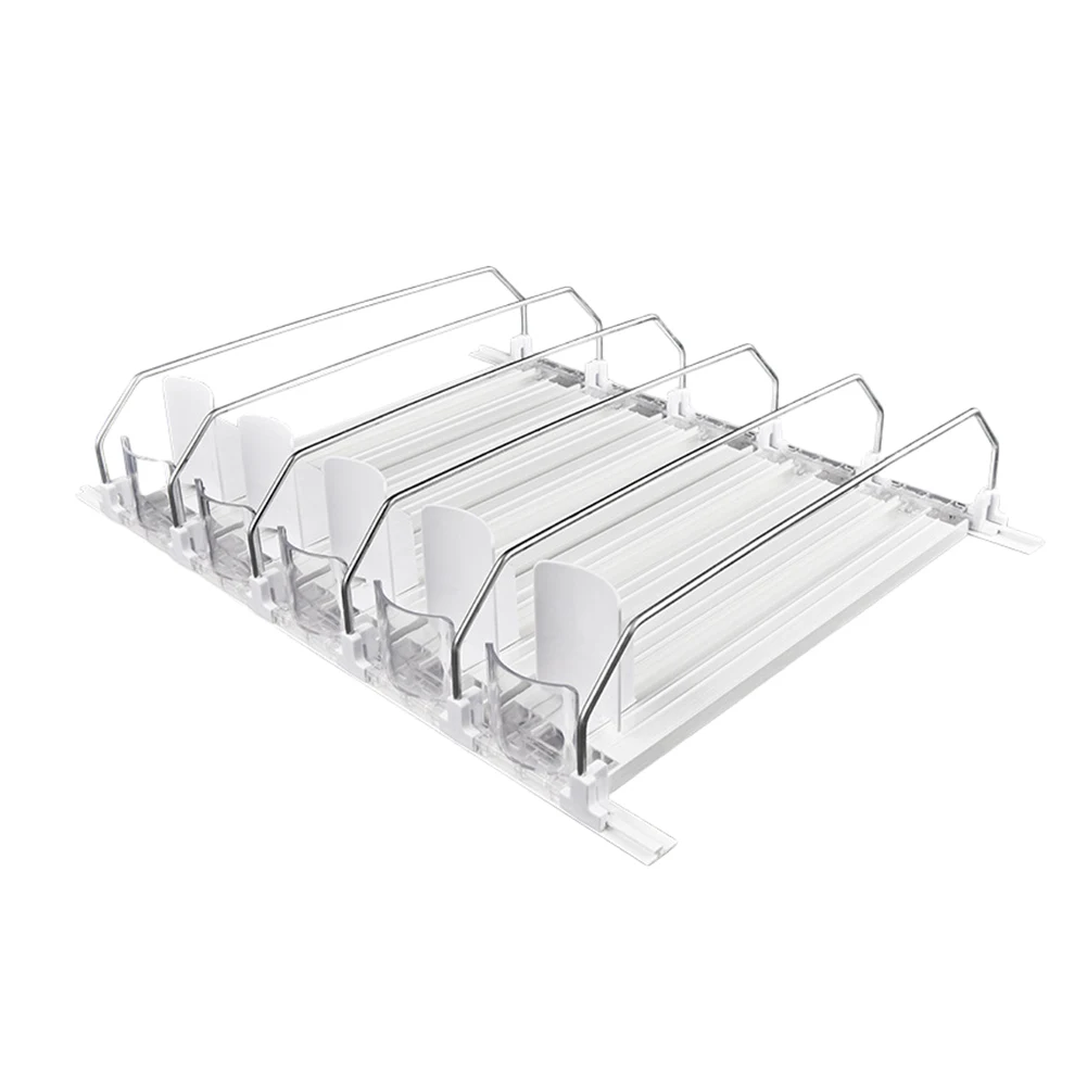 Can Shelf Pusher Adjustable WidthCanned Beverage Push Rack Spring Push Auto Beer Pusher Holder E-shaped Glide for Refrigerator