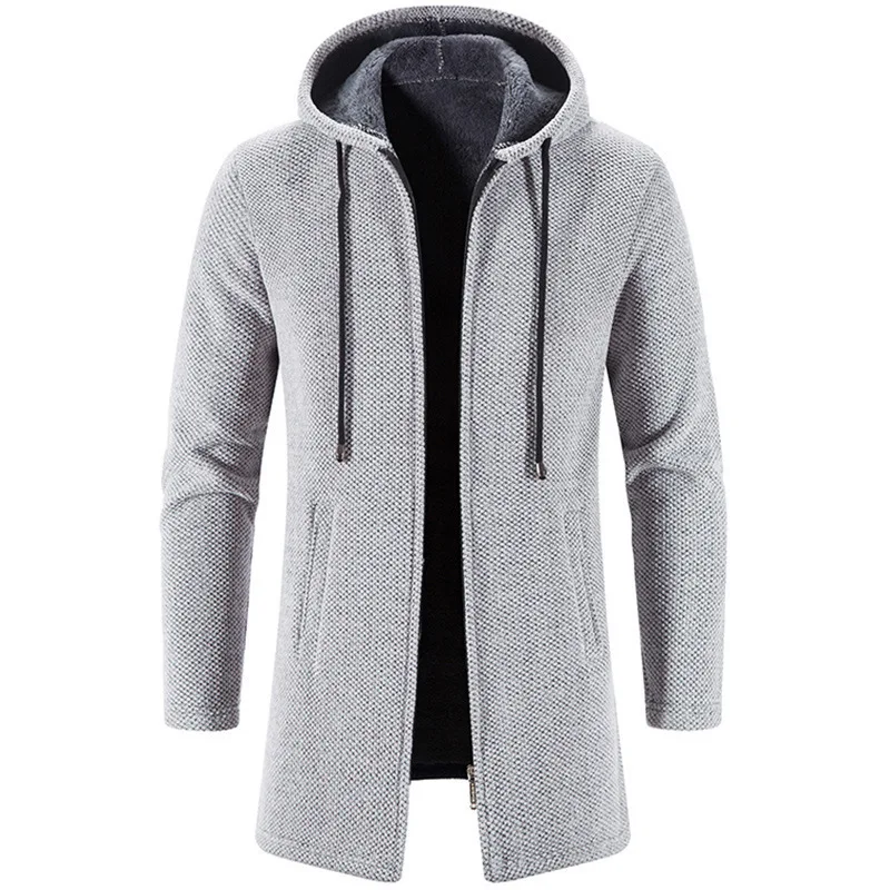 

Men Winter Long Trench Coat 2024 Knit Sweater Jacket Fleece Wind Breaker Navy Turn-down Hoodies Zipper Cardigan Male Overcoat