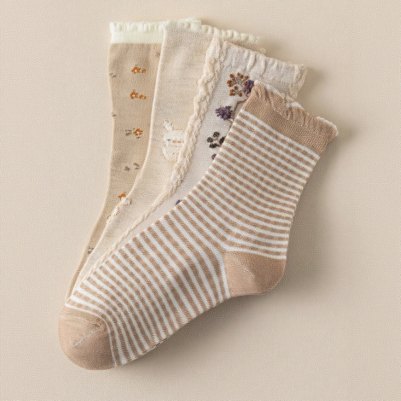 4 пары модных и изысканных женских носков средней длины в стиле ретро в лес с цветочным принтом и повседневными повседневными носками в студенческом стиле