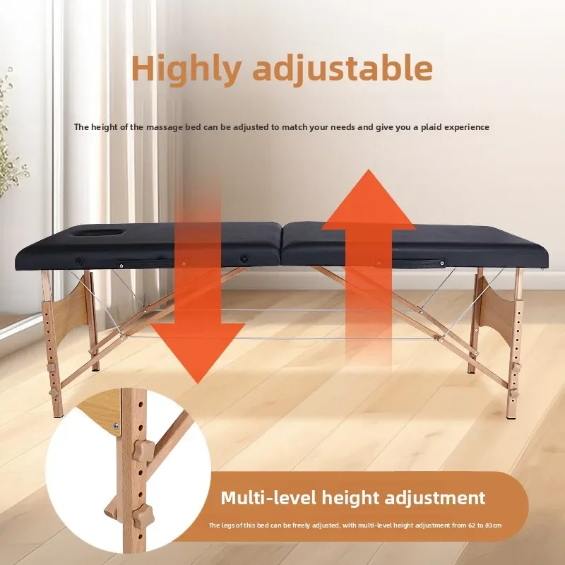 Folding Beech Wood Massage Therapy Bed Cushioned Sponge Reinforced Home Use Massage Bed Portable Beauty Bed Table De Massage