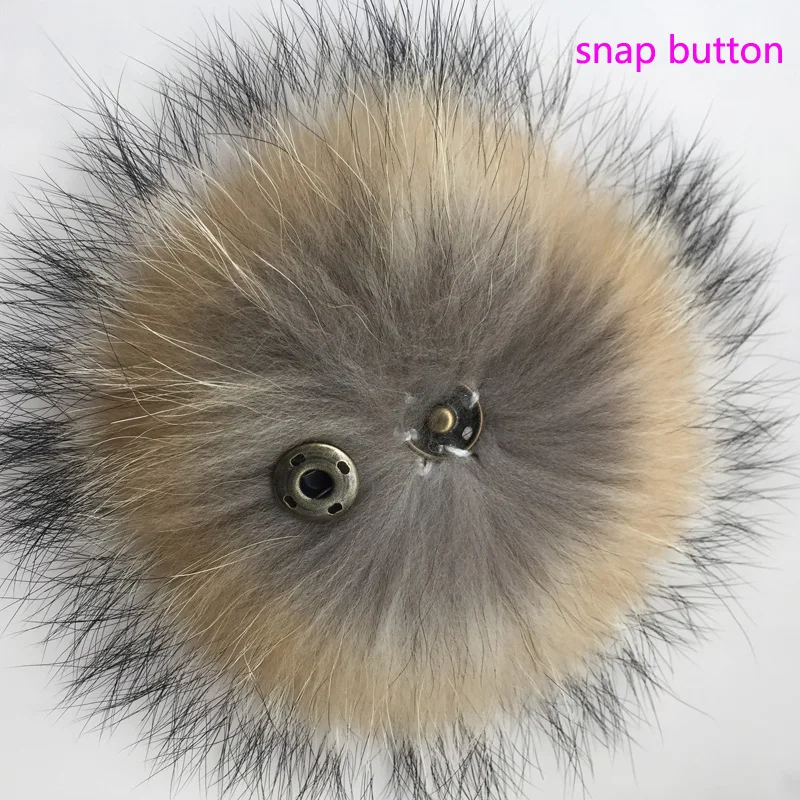 Fluffy Real Raccoon Fur Pompoms with Button 13-15cm DIY Fur White Pom Pom Balls PINK Fur Pompons For Scarves Hats Accessories