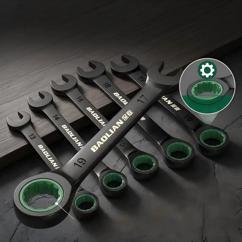 Doppelrichtungs-Schnell-Ratschenschlüssel mit Pflaumenblüten-Design, Industriequalität, Automatischer Kleiner Öffnungs-Doppelnutzungs-Schraubenschlüssel – Detail 4