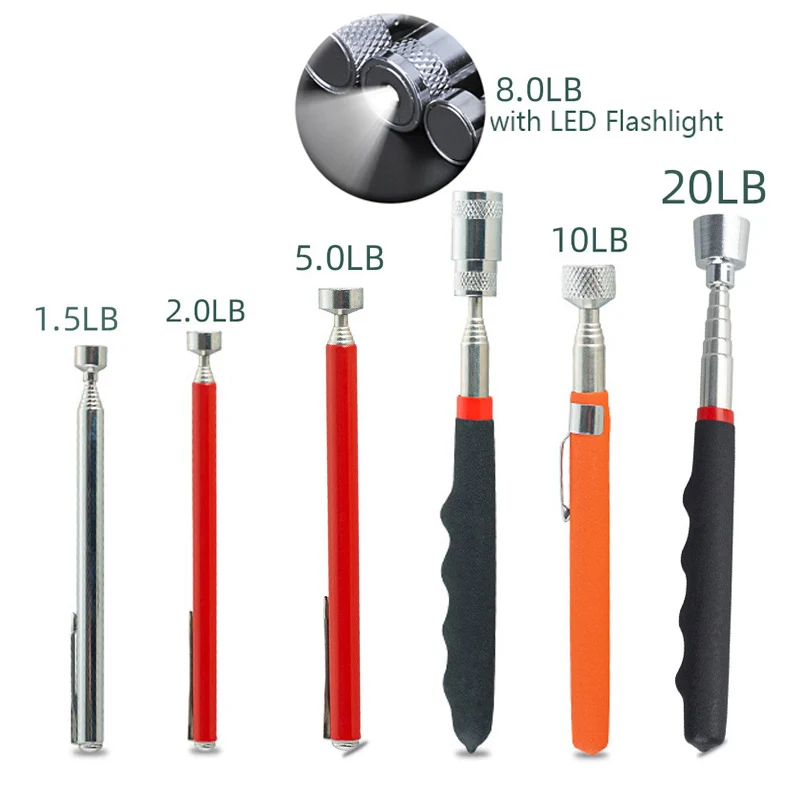 1.5LB~20LB Telescoping Magnetic Pick Up Tool Extend 495~795mm Telescopic Magnet Stick Wand For Sink Drains Mechanic Automotive