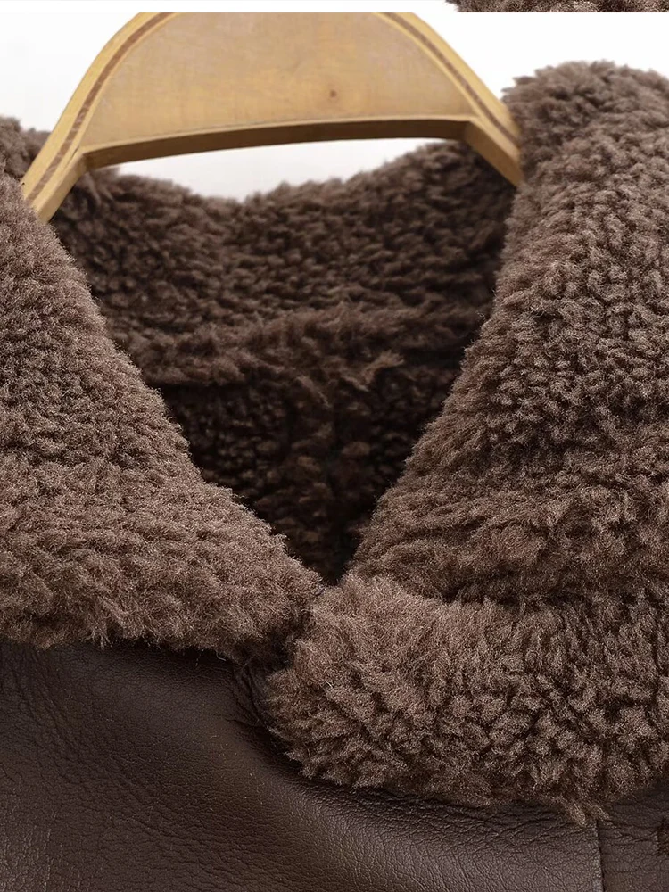 Estilo europeu novo feminino elegante e versátil elegante casual cor sólida lapela único breasted shearling casaco