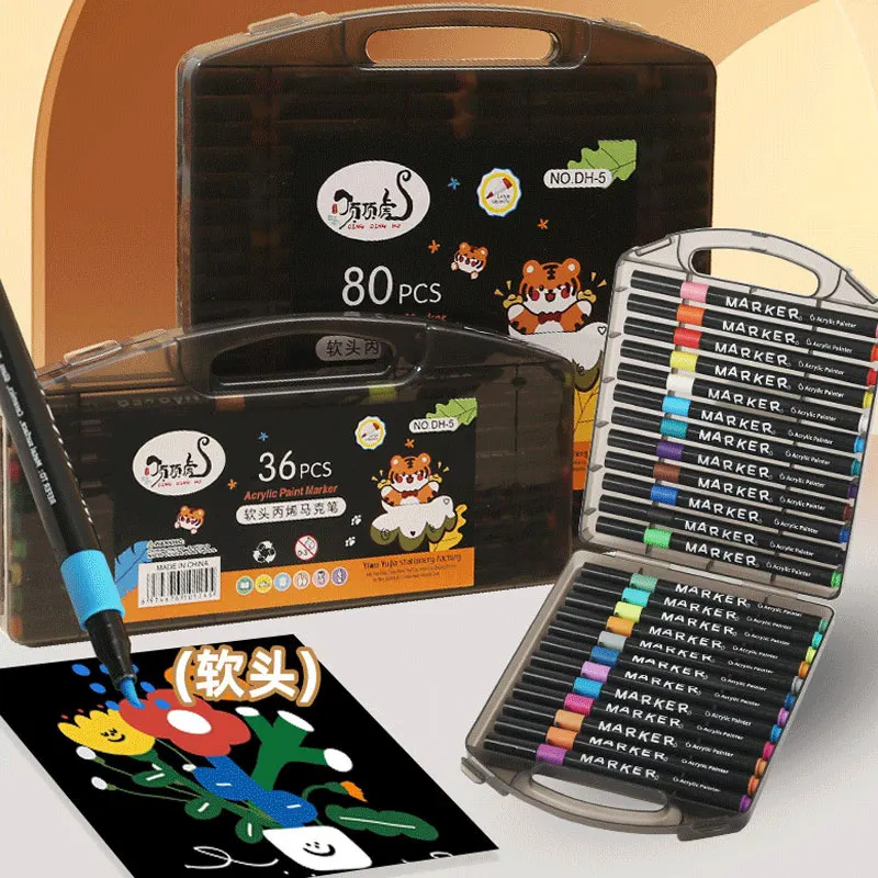 80/12 لون الاكريليك مجموعة أقلام خطاط (ماركر) سريعة الجافة ورقة تكويم أقلام للأطفال مانغا الفن اللوحة لوازم المدرسة الملحقات