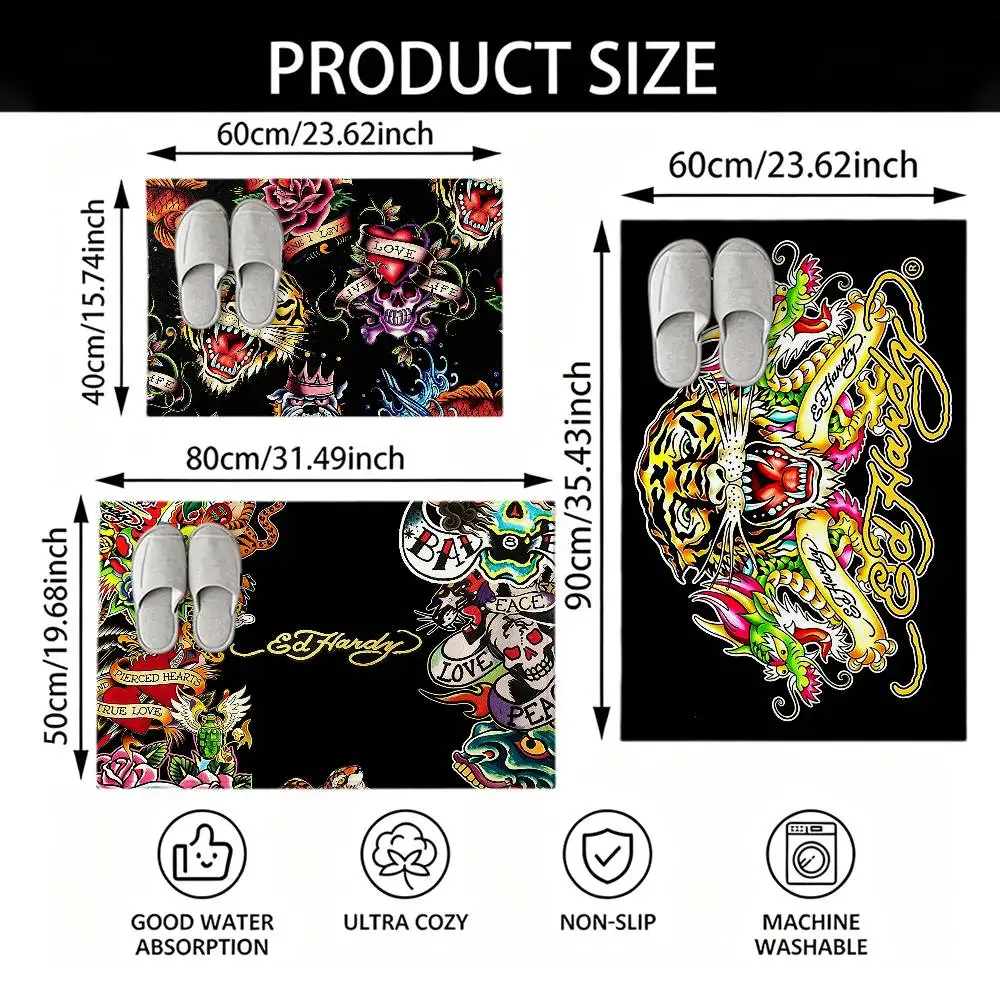 E-Ed Hardy Brand Floor Mat Soft Non Slip for Entry Door Bathroom Indoor Home Decorative Carpet